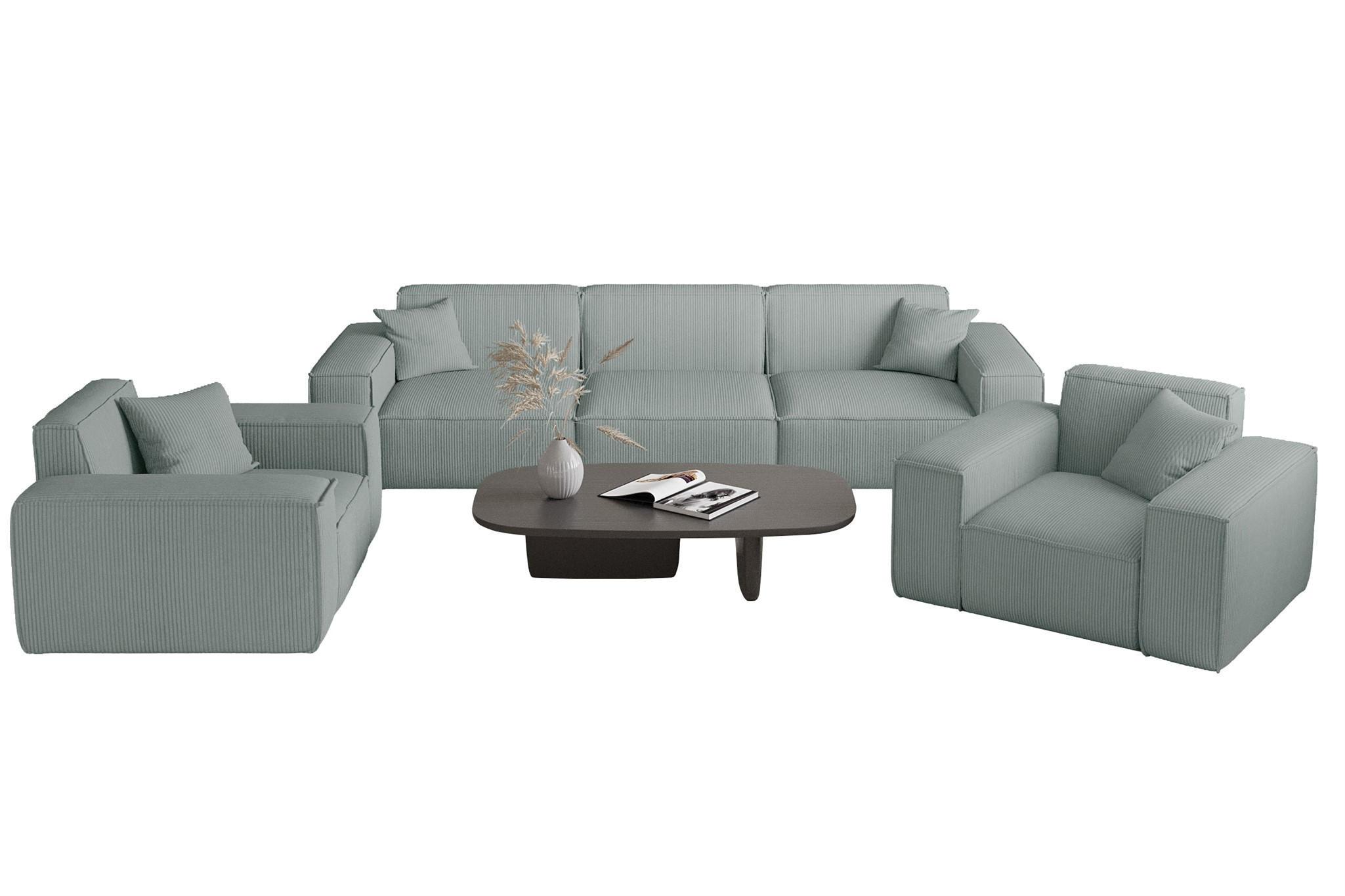 SOFASET Celes Premium 3-1-1 Stoff Scala - Pastellblau, Holzwerkstoff/Textil (225/73/88cm) - Fun Möbel