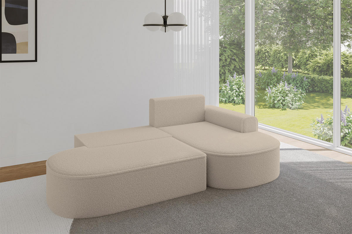 ECKSOFA mit Schlaffunktion und Bettkasten Ottomane Rechts MARI-L1-S - 283x167x85 cm Dunkelbeige Bouclé - Hellbraun/Schwarz, Holzwerkstoff/Kunststoff (167/283cm) - ALTDECOR