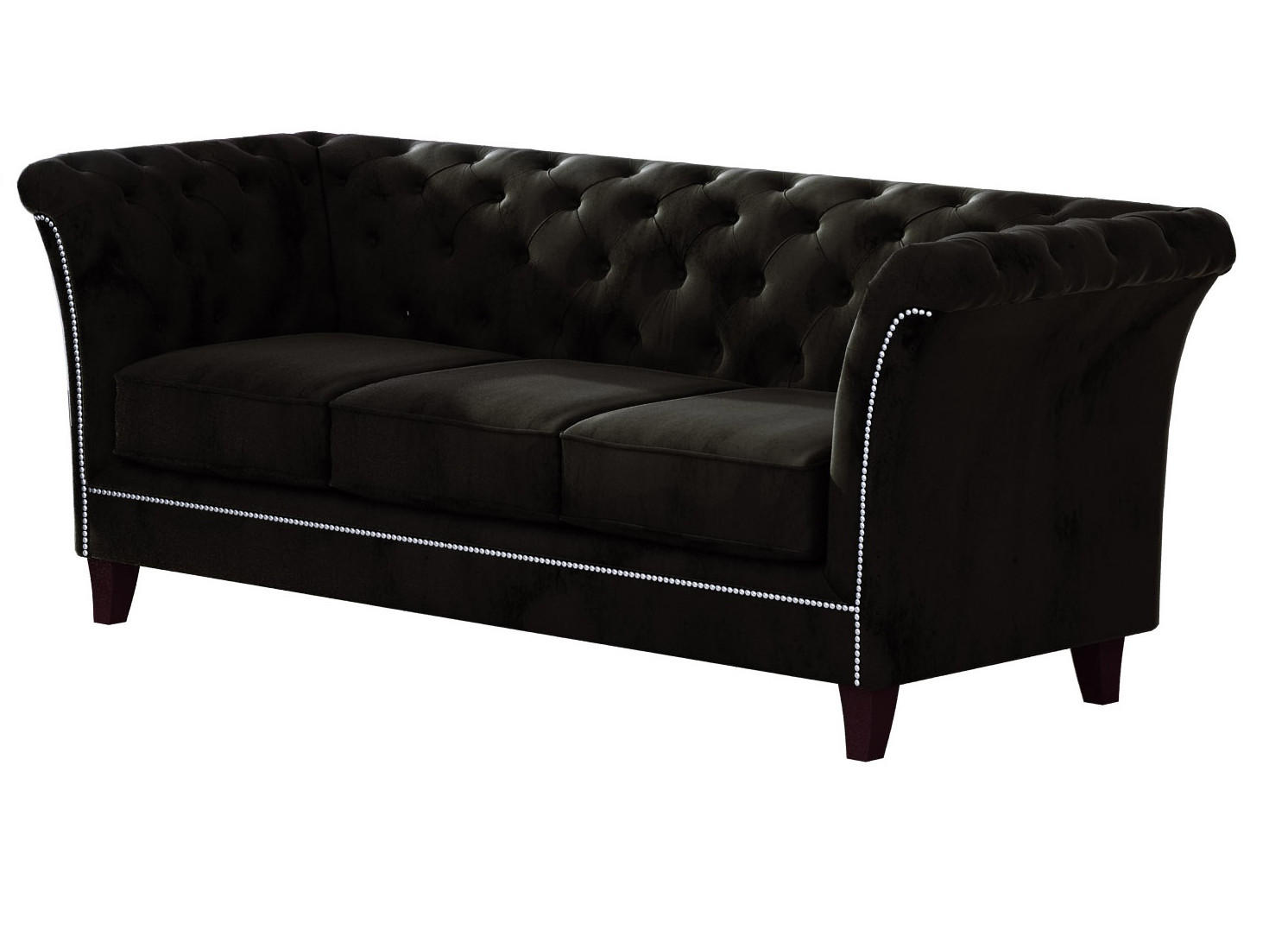 CHESTERFIELD-SOFA 3-Sitzer Fusion Schwarz Samt - Schwarz/Braun, Holz/Textil (237/75/82cm) - S-Style Möbel