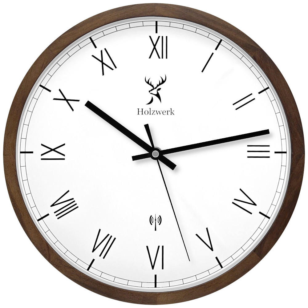 WANDUHR Holz Designer DUISBURG (FUNK) Loft Wand Uhr, braun, weiß - Dunkelbraun/Schwarz, Glas/Holz (30/30/4.2cm) - Holzwerk