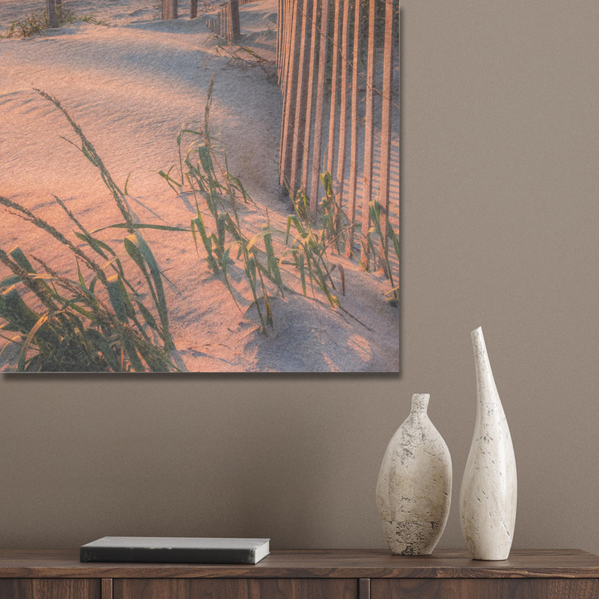 AKUSTIKBILD Strand - Meer - Düne - Sonnenuntergang - Landschaft Akustikpaneele 80x80 cm - Beige, Kunststoff (80/80/0.9cm) - MuchoWow