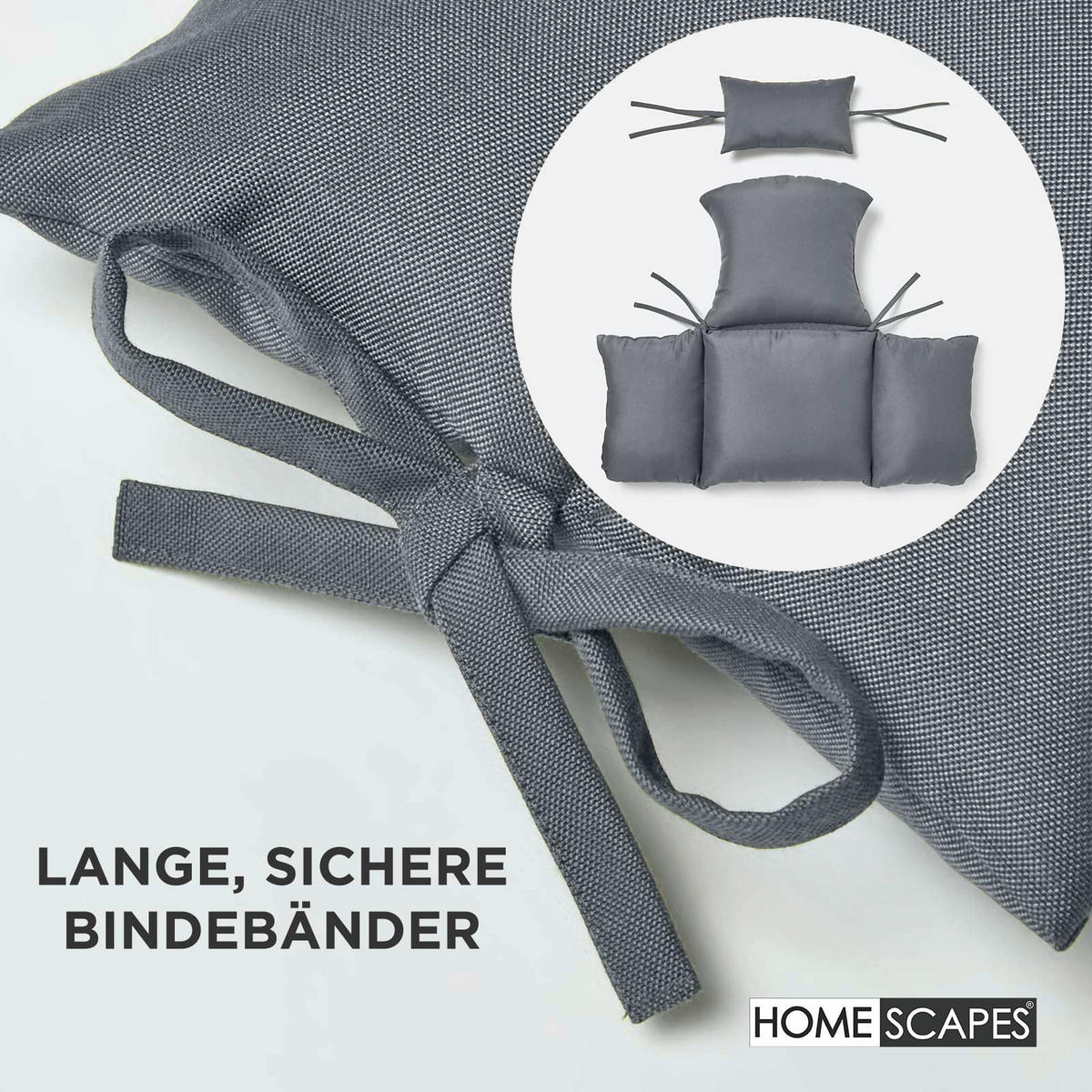 KISSEN für Hängesessel – wetterfest mit Kopfstütze - Grau, Textil (110/15/112cm) - Homescapes