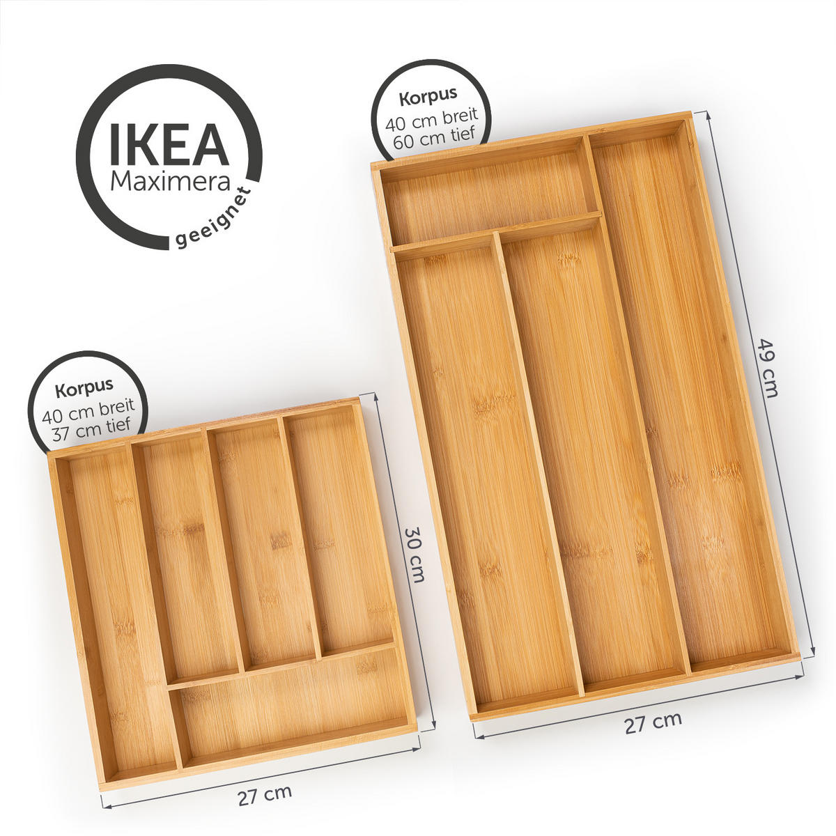 BESTECKKASTEN 27/49 cm, 4 Fächer, Bambus - Eichefarben, Holz (27/5/49cm) - Blumtal