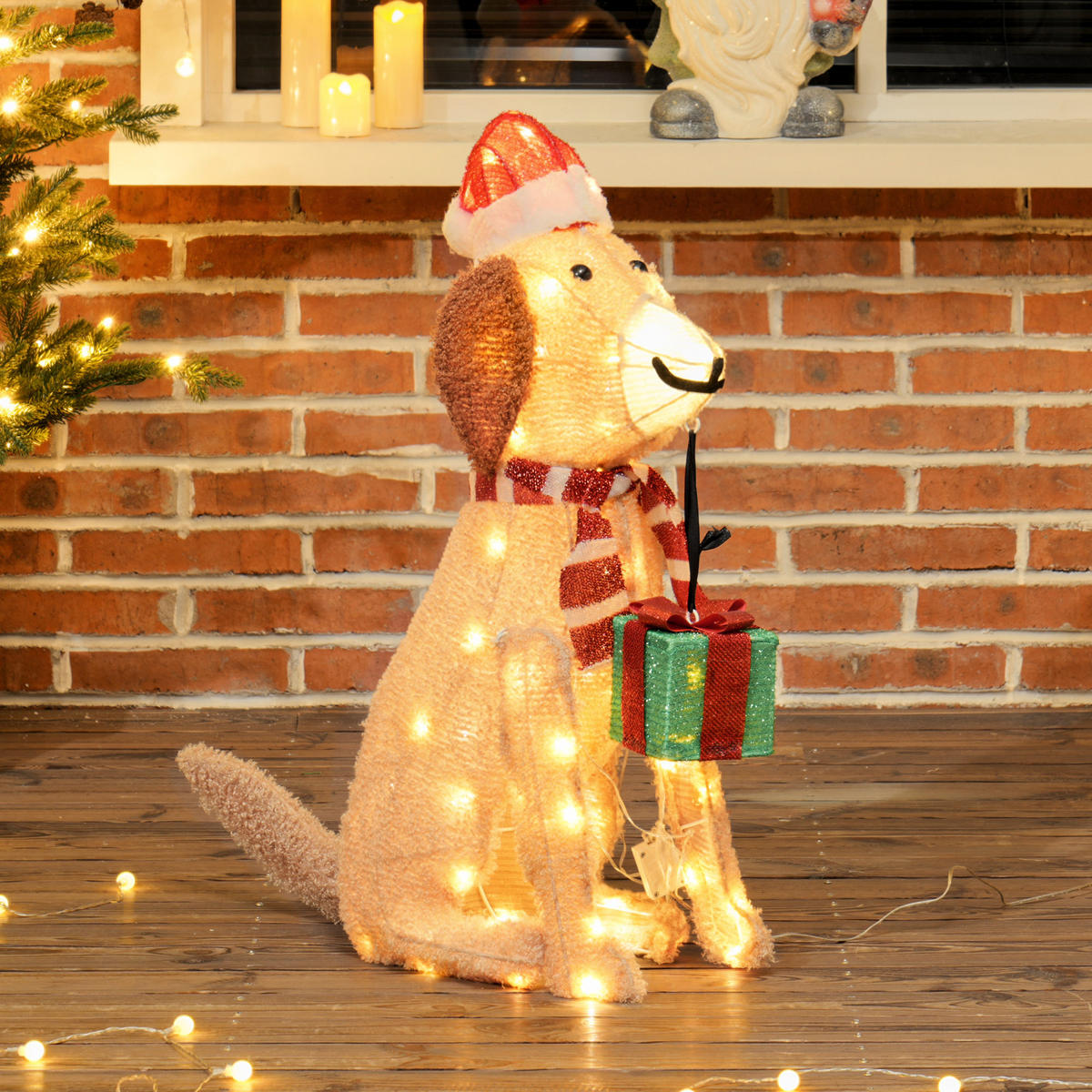 WEIHNACHTSDEKORATION Beleuchteter Weihnachtswelpe mit 74 warmweißen LED-Lichtern - Gelb, Textil (20/70/64cm) - Outsunny