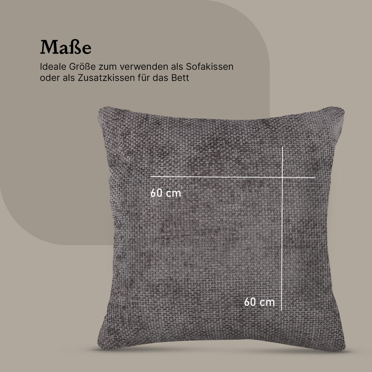 KISSENHÜLLE Chenille Cross 60 cm x 60 cm in Silber - Grau, Textil (60/60cm) - Bestlivings