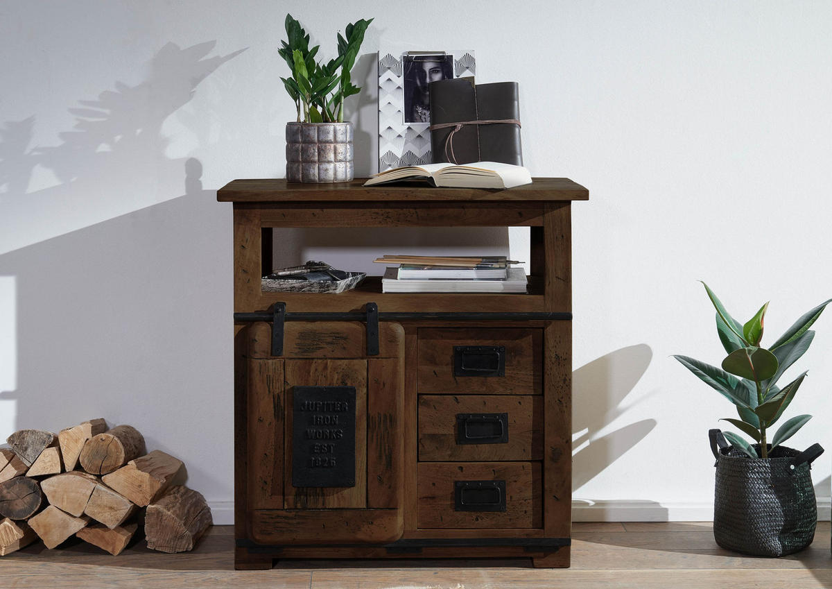 KOMMODE Mango 80x45x85 braun lackiert RAILWAY #410 - Braun, Holz (80/85/45cm) - Massivmoebel24