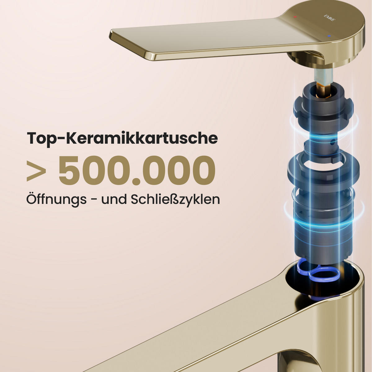 WASCHTISCHARMATUR mit Spulen-Zertifiziertem Filterelement Champagnergold - Goldfarben, Metall (17.3/4.6/19.5cm) - EMKE