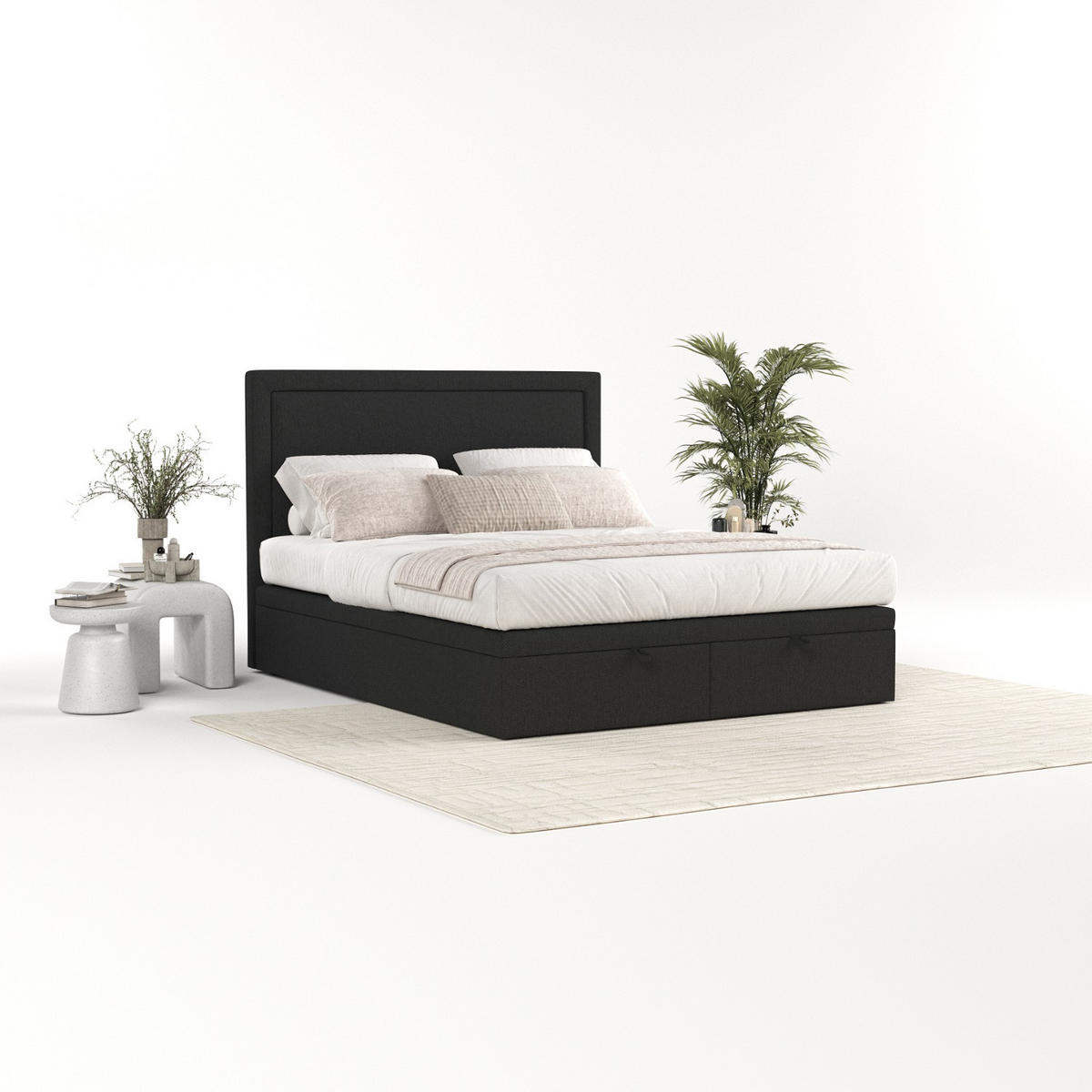 POLSTERBETT Salma mit Stauraum 120/200 cm Schwarz im Megan Stoff - Schwarz, Holz/Holzwerkstoff (120/200cm) - AltaBeds