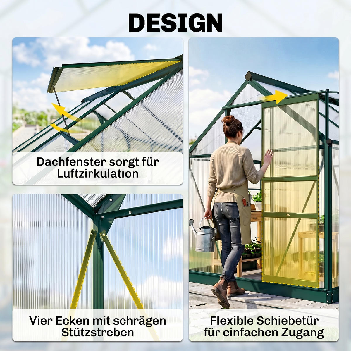 FOLIENGEWÄCHSHAUS, Grün+Transparent, Aluminiumlegierung, Polycarbonat - Grün, Metall (252/201/190cm) - Outsunny