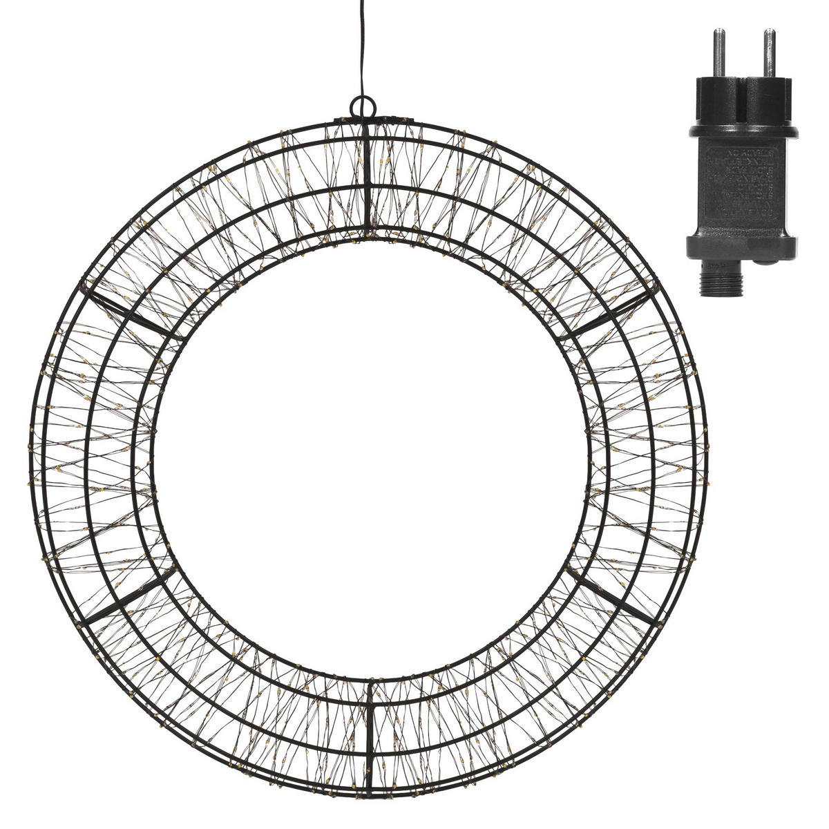 LED VÁNOČNÍ VĚNEC Ø58 cm vánoční dekorace s řetězem světel teplá bílá světelný věnec pro venkovní použití - černá, kov (58/58/6.5cm) - ECD-Germany