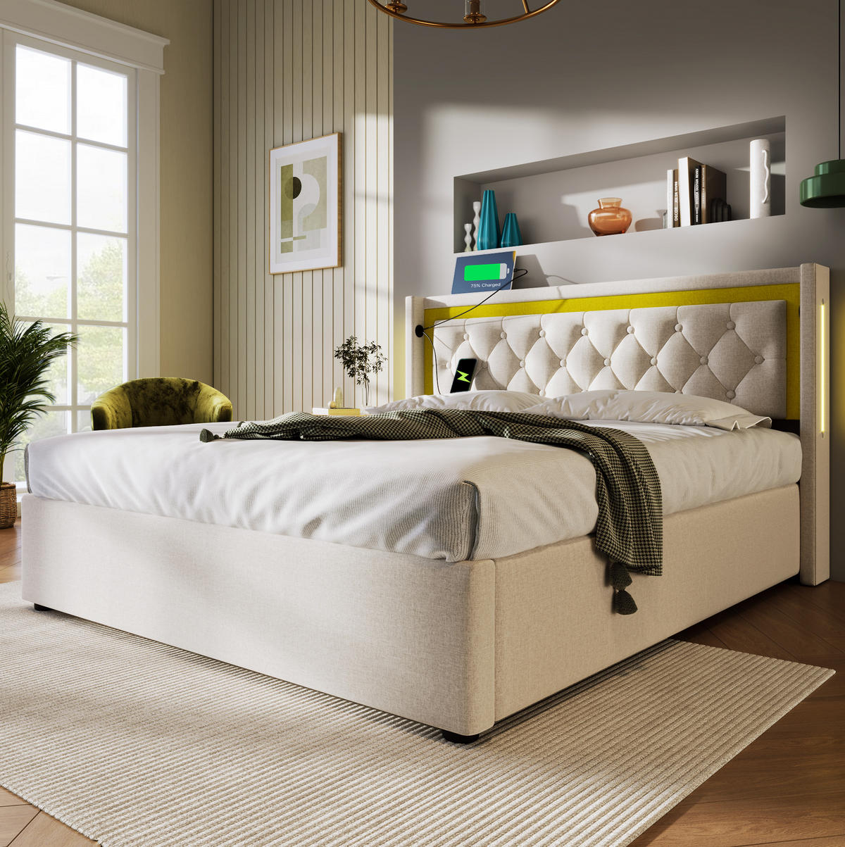 POLSTERBETT mit Bettkasten und Matratze 140x200 cm Beige - Beige, Metall (140/200cm) - Beauniv