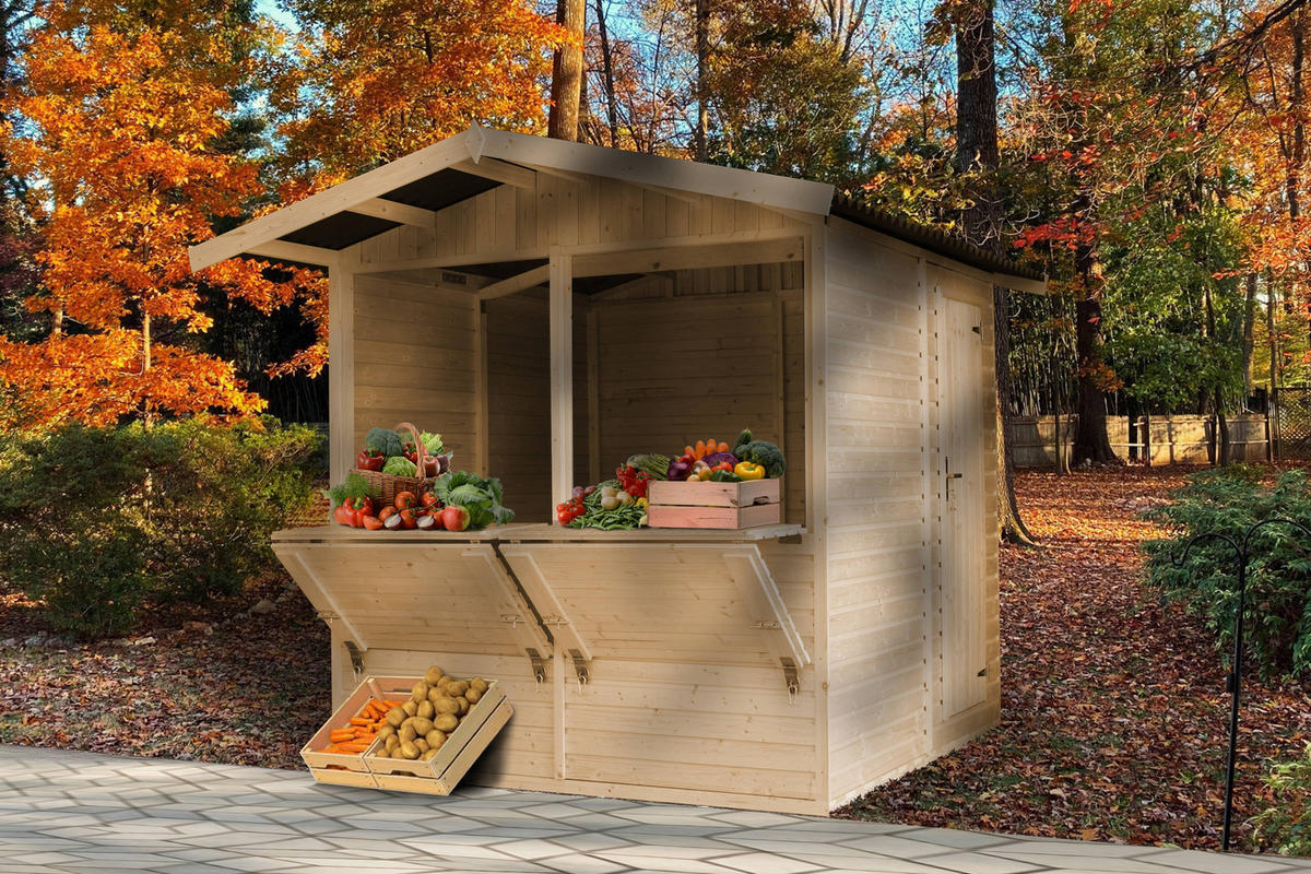 MARKTBUDE Holz, Gartenhaus - 200x200/4m2 M149 - Beige, Holz (253/232/263cm) - Timbela