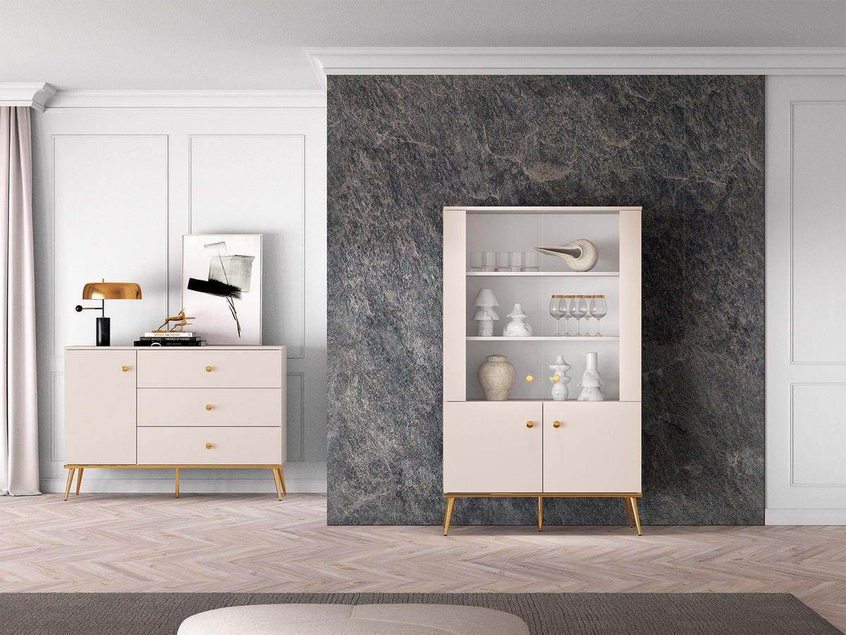 VITRINE Selgin Greige 92 cm - Taupe/Goldfarben, Holzwerkstoff/Metall (91.6/152/39.7cm) - Selsey