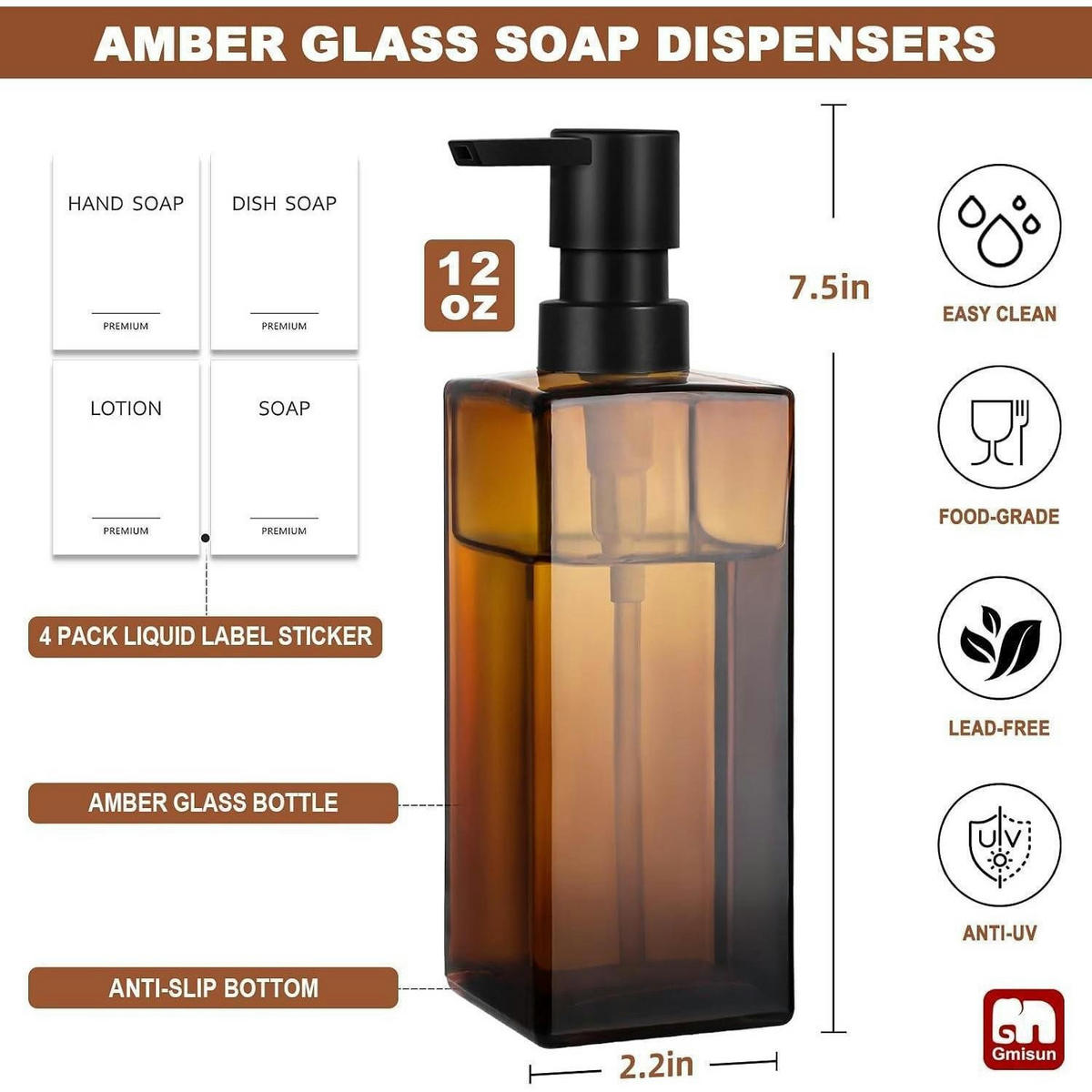 SEIFENSPENDER 2-teiliges Set Bernsteinglas 300 ml - Braun, Glas (5.7/5.7/18.5cm)