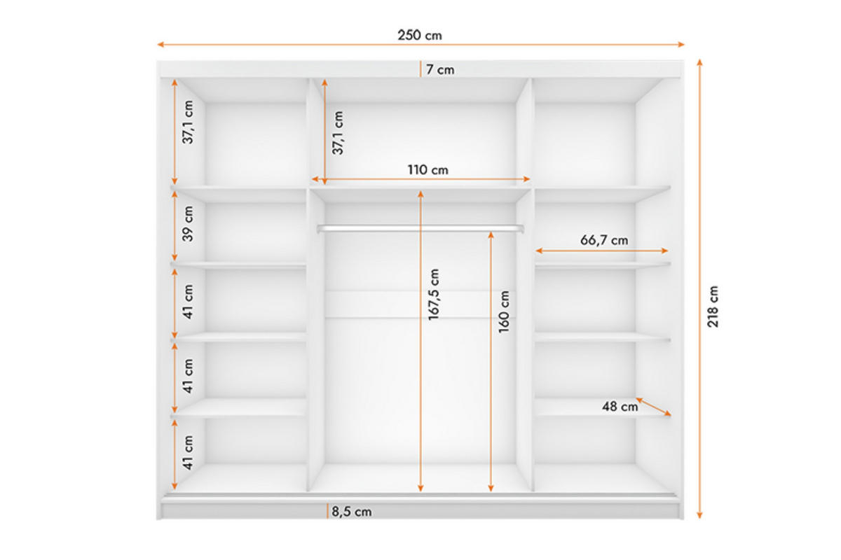 SCHWEBETÜRENSCHRANK ALASKA 250cm breit in Kaschmir mit Spiegel und LED - Kaschmir, Holzwerkstoff (250/218/61cm) - Deine Möbel 24