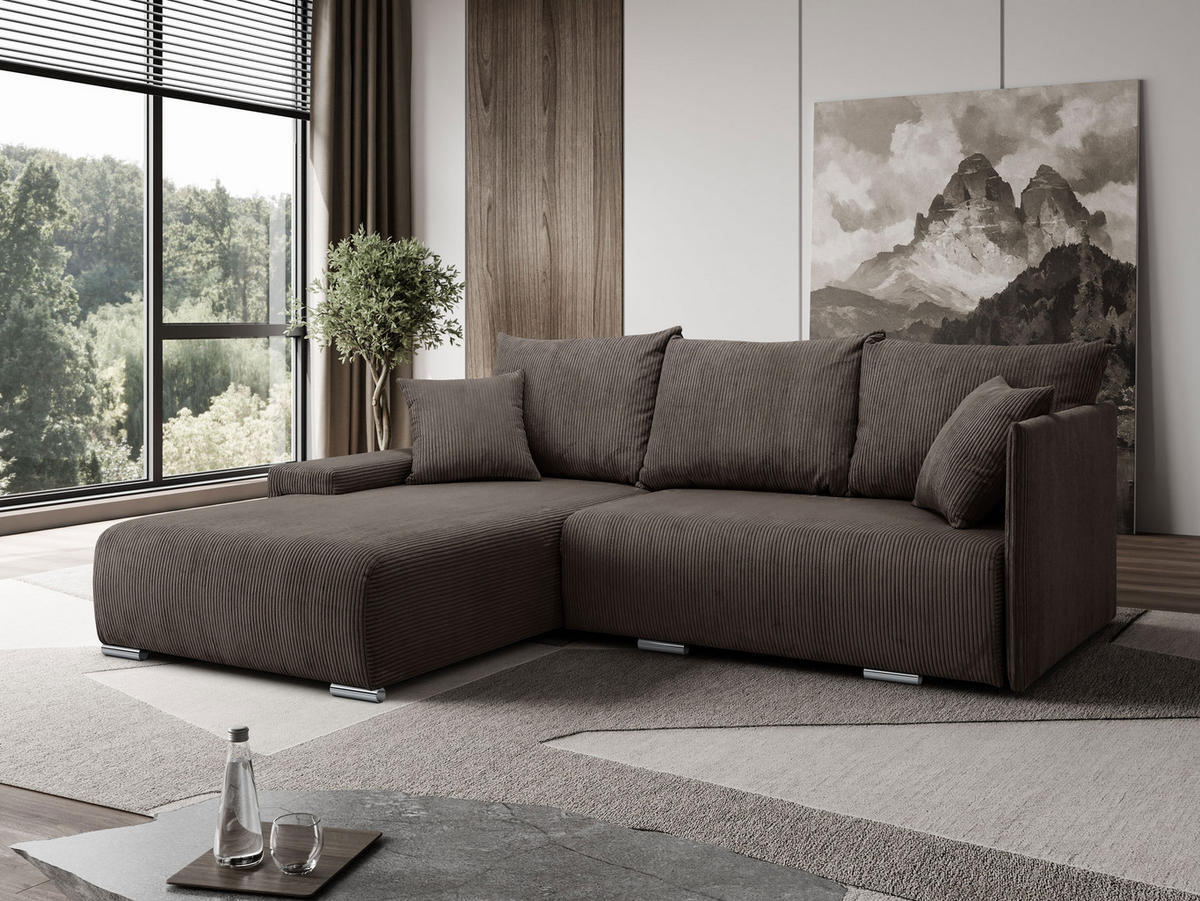 ECKSOFA Lauren L- Form 246 x 188 cm, 4 Sitzer, Bettzeugablage, Sofa, Eckcouch, Cord, linke Seite, braun - Braun, Kunststoff (188/246cm) - Margaret Hadas24