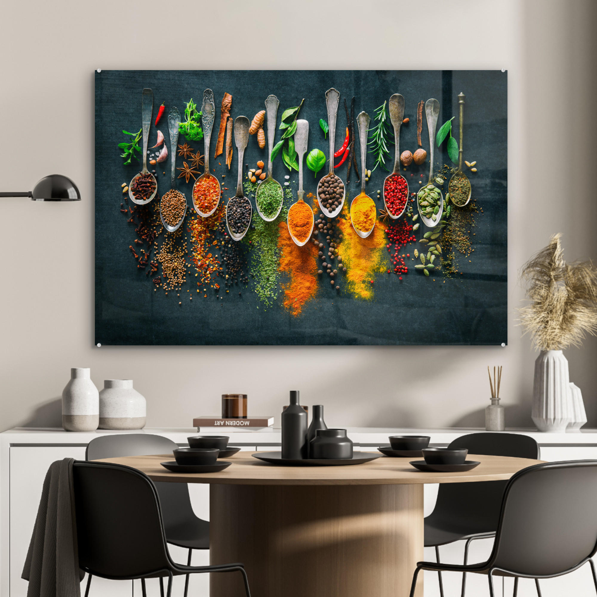 ACRYLGLASBILD Kräuter - Gewürze - Löffel 120x80 cm - Currygelb, Glas (120/80cm) - MuchoWow