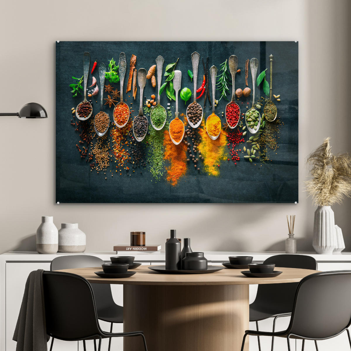 ACRYLGLASBILD Kräuter - Gewürze - Löffel 120x80 cm - Currygelb, Glas (120/80cm) - MuchoWow