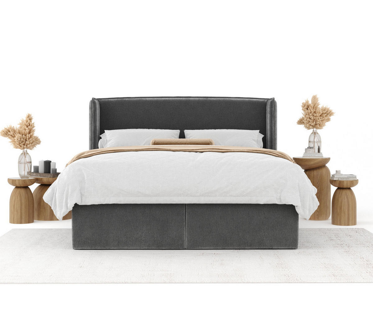 BOXBETT Skyline Dunkelgrau 160/200 cm mit Matratze und Topper - Dunkelgrau/Schwarz, Holz/Holzwerkstoff (160/200cm) - Maison de Reve