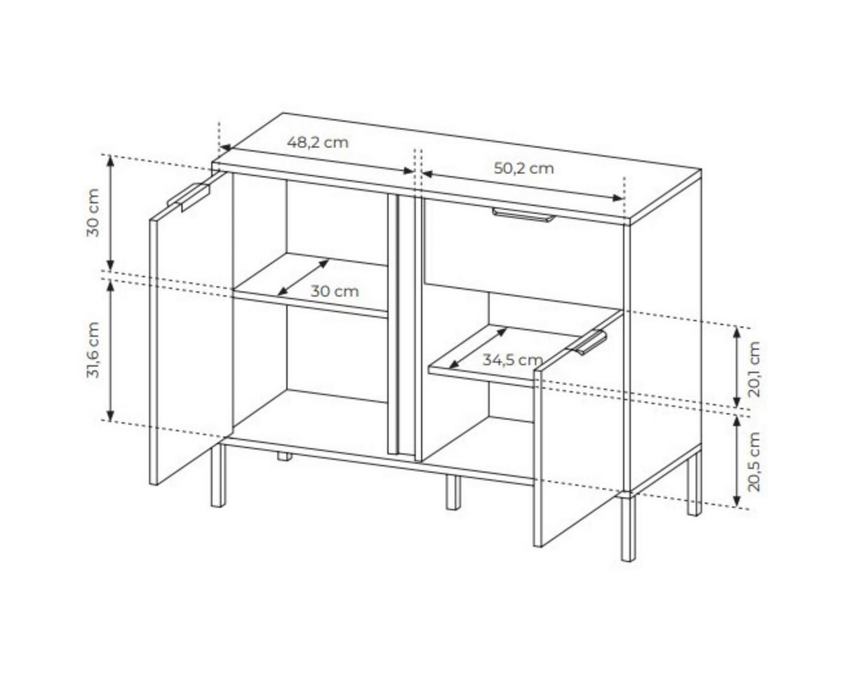 KOMMODE Lars Antrazit, Zweitürig mit Schublade - Anthrazit, Holzwerkstoff/Metall (103/81/40cm) - Bettso