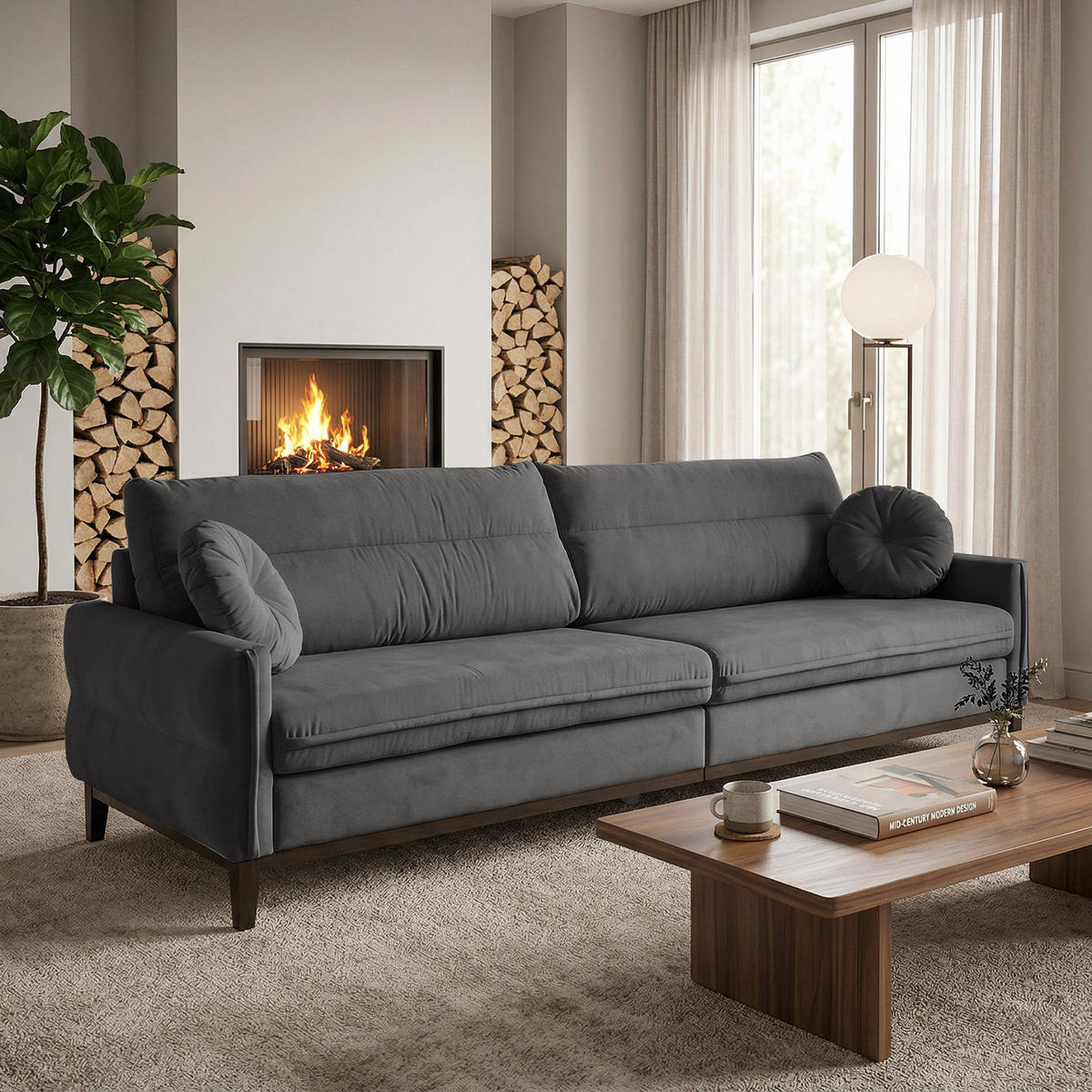 SOFA 3-SITZER Belweder Velours grau - Wengefarben/Grau, Holz/Textil (268/95/94cm) - Beautysofa