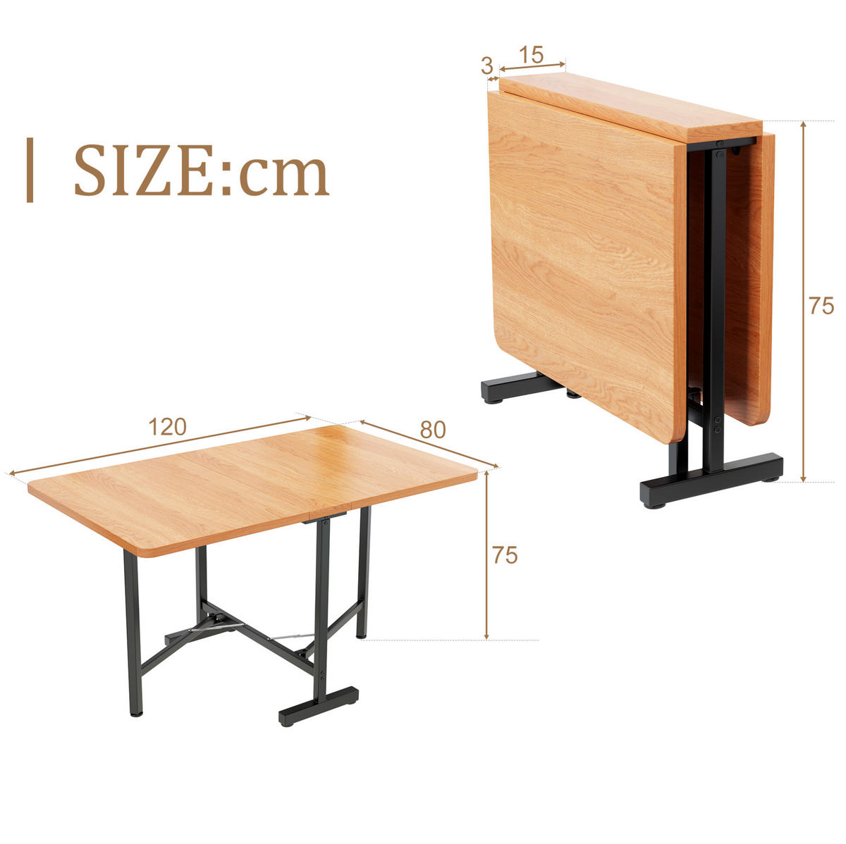 JÍDELNÍ stůl 120/80 cm v dekoru amerického bílého dubu z MDF rozkládací a skládací - barva dubu, kompozitní dřevo (120/80/75cm) - OKWISH