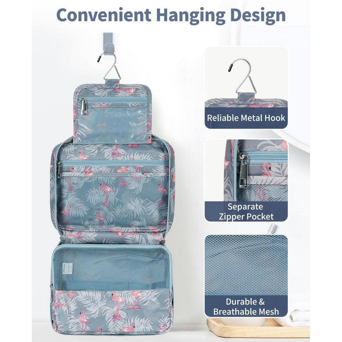 KULTURTASCHE zum Aufhängen mit Flamingo-Muster - Multicolor, Textil (5/1/5cm)