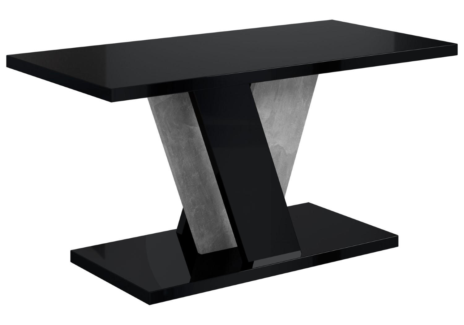 KAFFEETISCH 110x70x60 cm - Hochglanz Schwarz / Betonoptik - INEY - Schwarz Hochglanz, Holzwerkstoff (110/70/60cm) - ALTDECOR