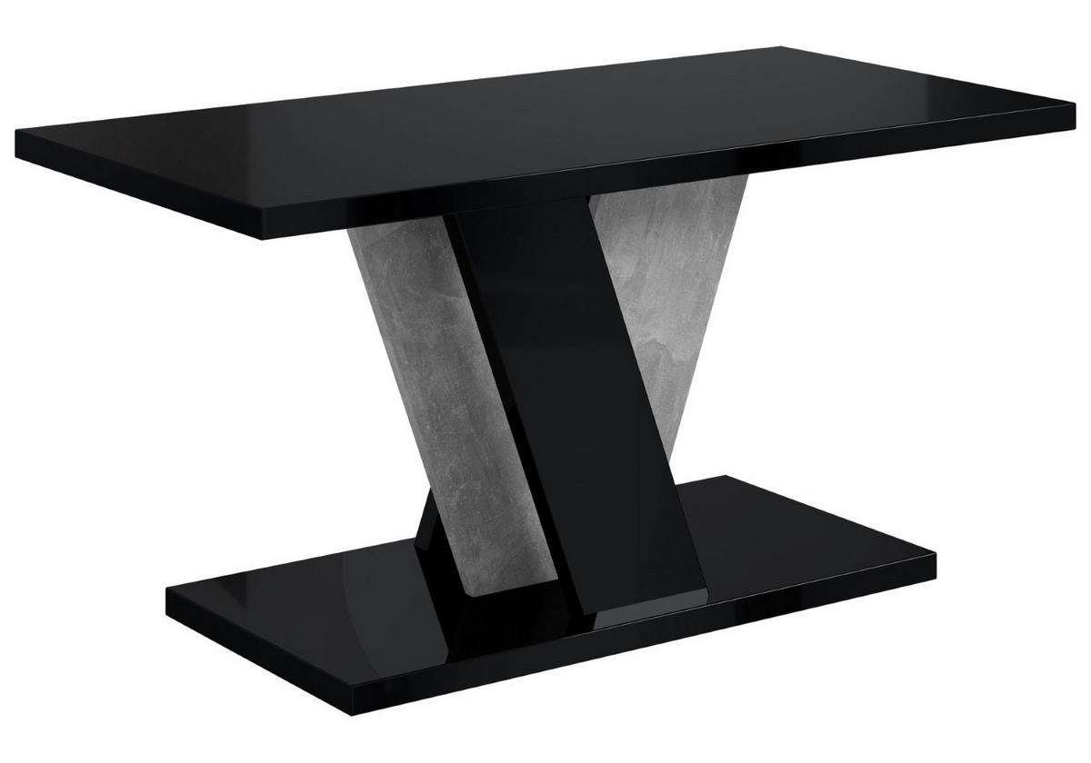 KAFFEETISCH 110x70x60 cm - Hochglanz Schwarz / Betonoptik - INEY - Schwarz Hochglanz, Holzwerkstoff (110/70/60cm) - ALTDECOR