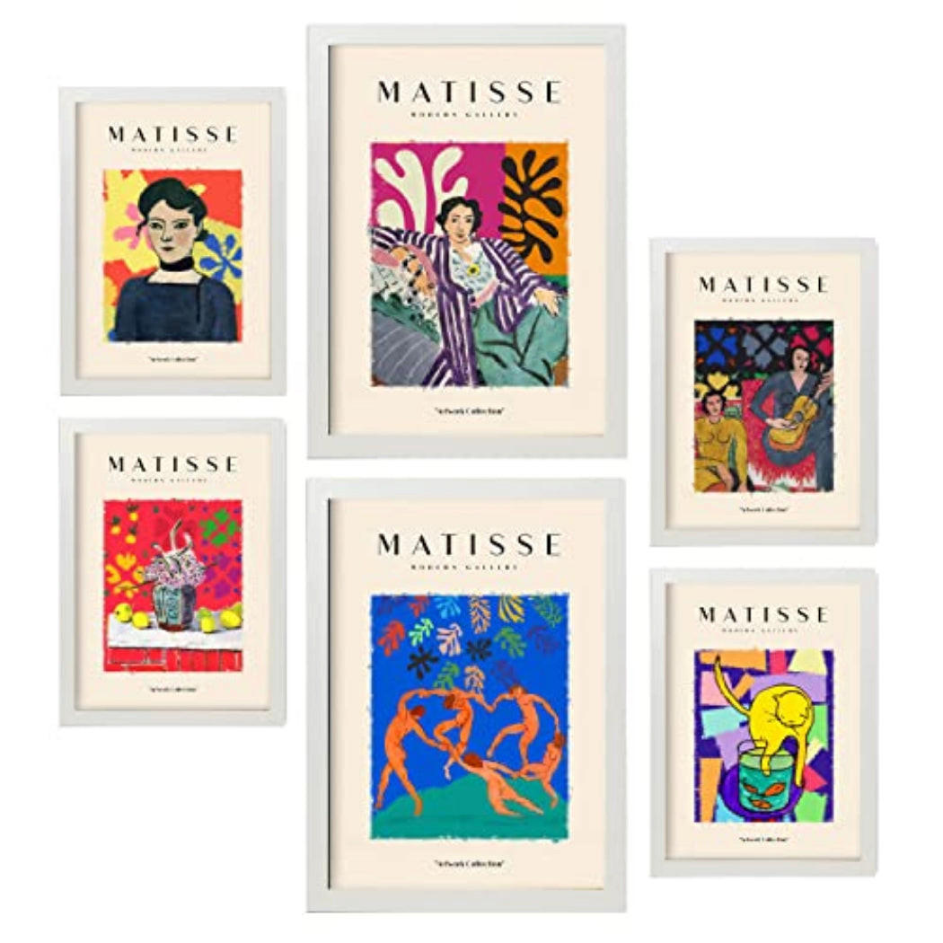 POSTER Set Mit 6 Henri Matisse Feier Drucke Des Fauvismus Und Der Abstrakten Kunst Für Innenarchitektur A3 & A4 Weißer Rahmen - Weiß, Papier (29/3cm) - Nacnic