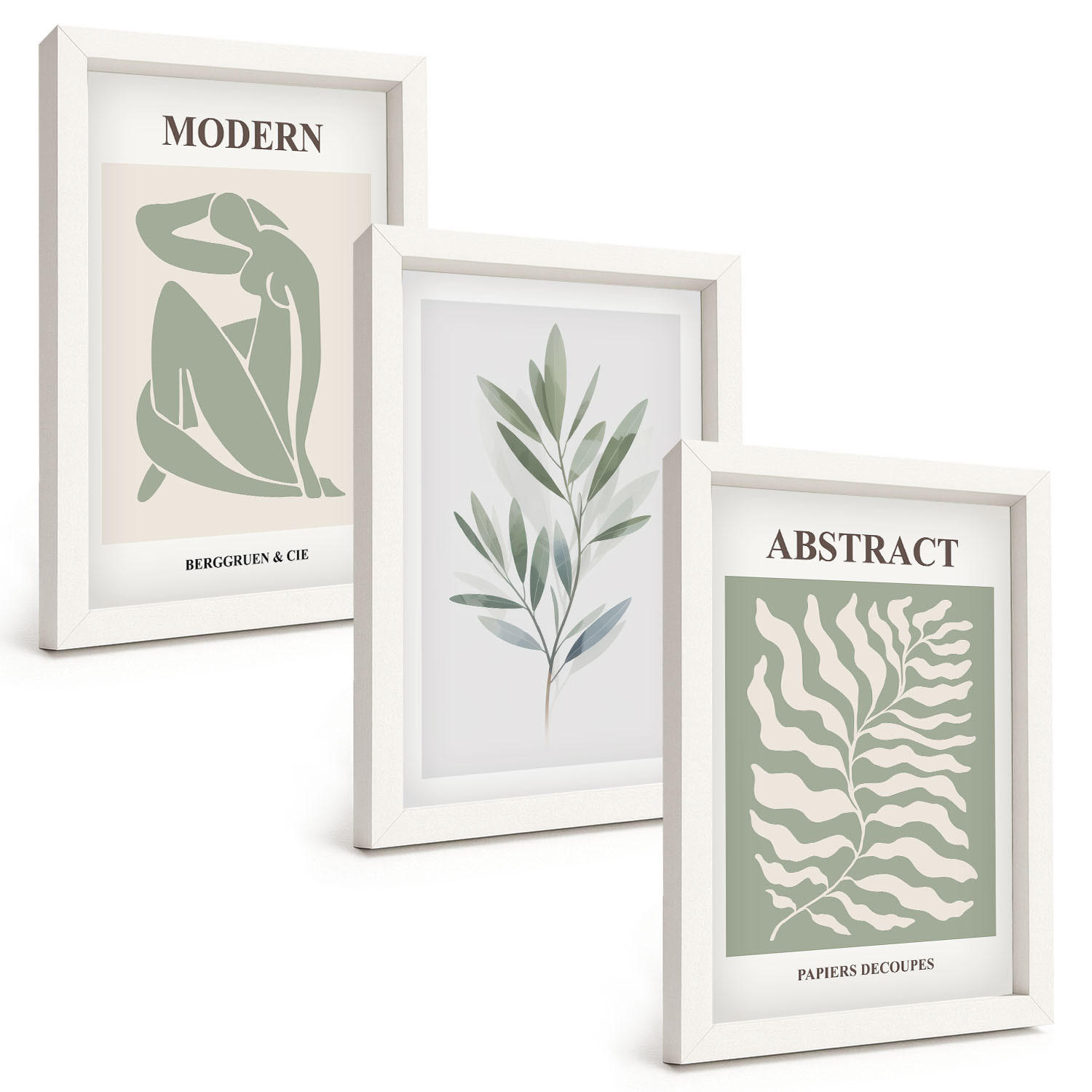 BILDER SET 3er Set - 20x30 cm Weißer Rahmen - Matisse Aquarell Boho-Design - Weiß, Kunststoff (20/30cm) - TULUP