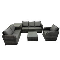 GARTENTISCHGRUPPE Polyrattan Dunkelgrau 5-teilige - Dunkelgrau/Grau, Glas/Kunststoff - Fimous