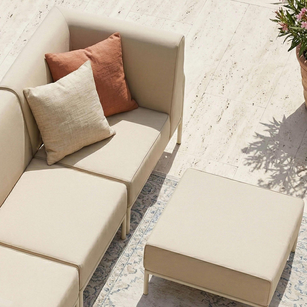GARTENSOFA mit 5 Sitzplätzen, Beige - Beige, Textil (288/78/80cm) - Oviala