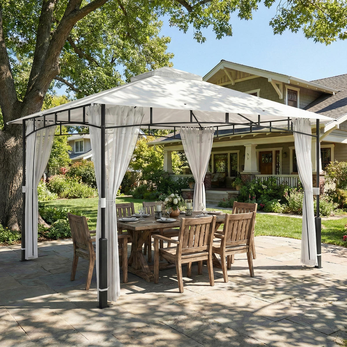 PAVILLON Metall Polyester Schwarz - Schwarz, Textil/Metall (300/275/360cm) - Outsunny