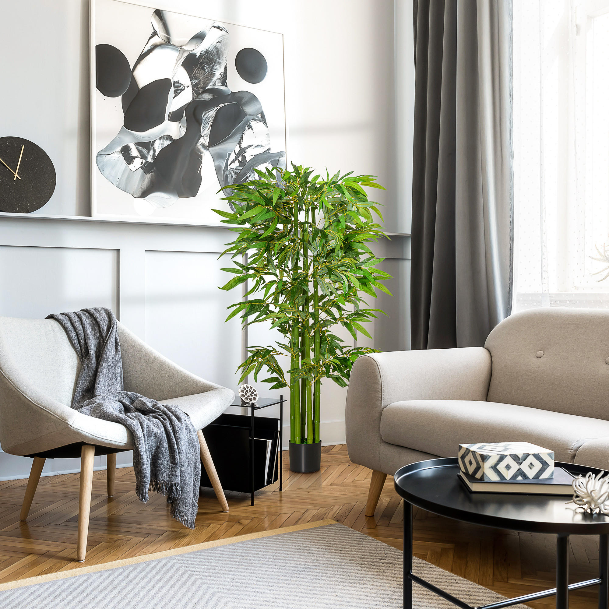 KÜNSTLICHE Pflanzen, PE, Grün+Schwarz - Multicolor, Kunststoff (160cm) - HOMCOM