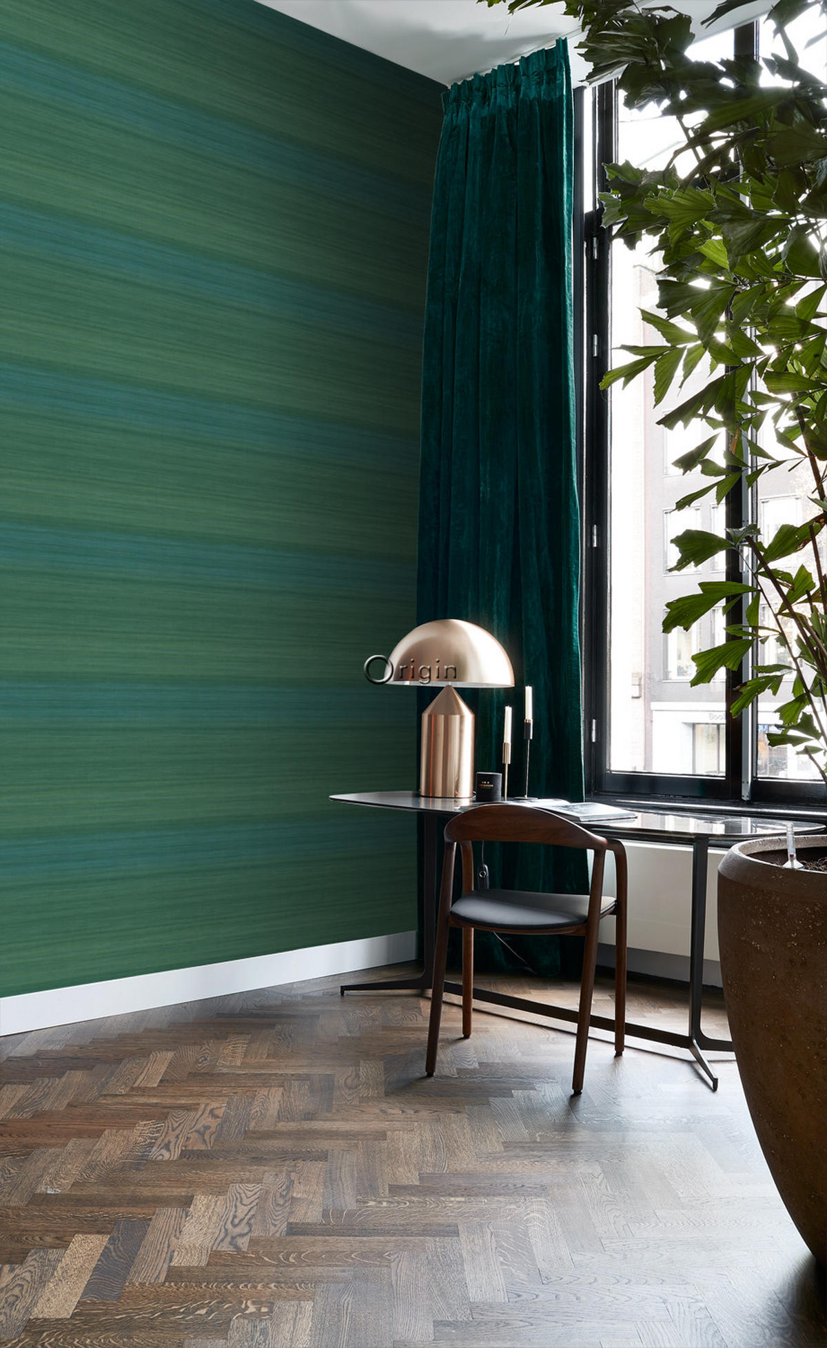 TAPETE Gewebeoptik mit Farbverlauf 53 cm x 10.05 m - Grün, Papier (53/1000cm) - Origin Wallcoverings