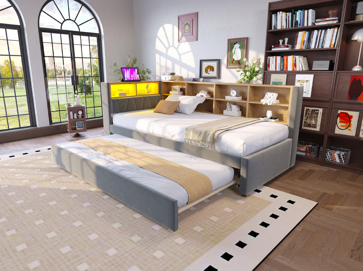 BETT 90/200 cm Dunkelgrau aus Flanell mit Bett - Dunkelgrau, Textil (90/190cm) - OKMYHOME