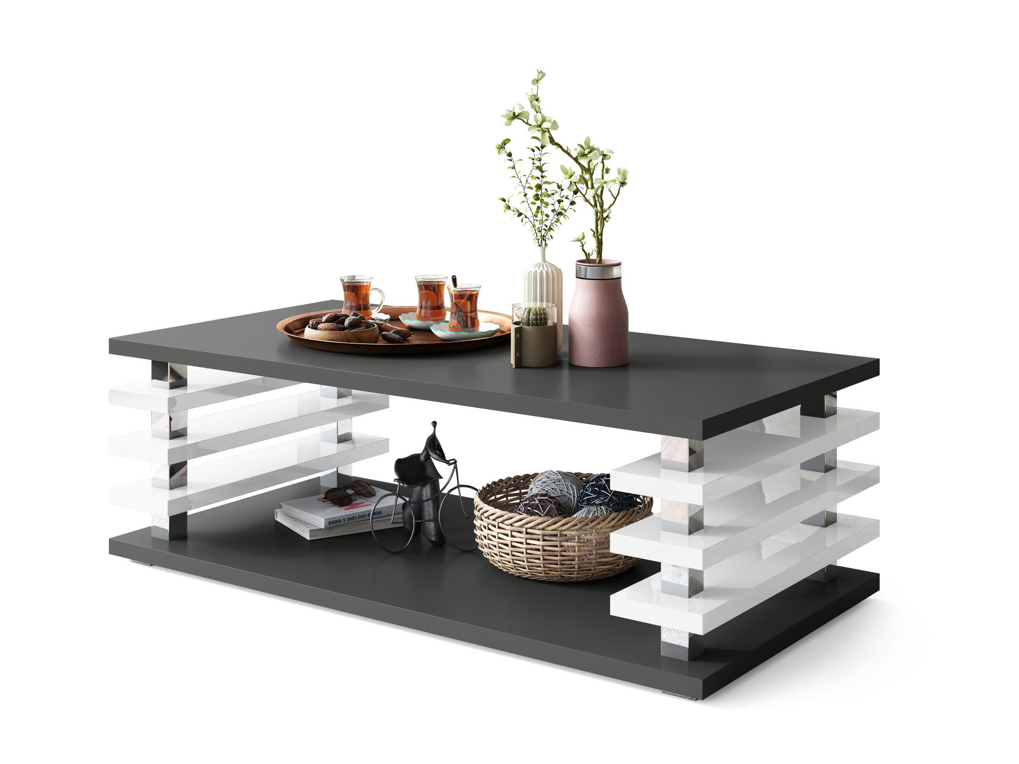 designimpex Couchtisch Anthrazit, Weiß Hochglanz 120x40x60 cm