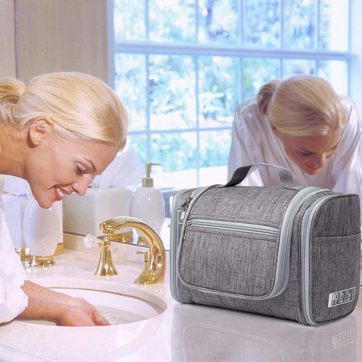 KULTURTASCHE zum Aufhängen Grau 27 x 15,5 x 59 cm - Grau, Textil (5/2/5cm)