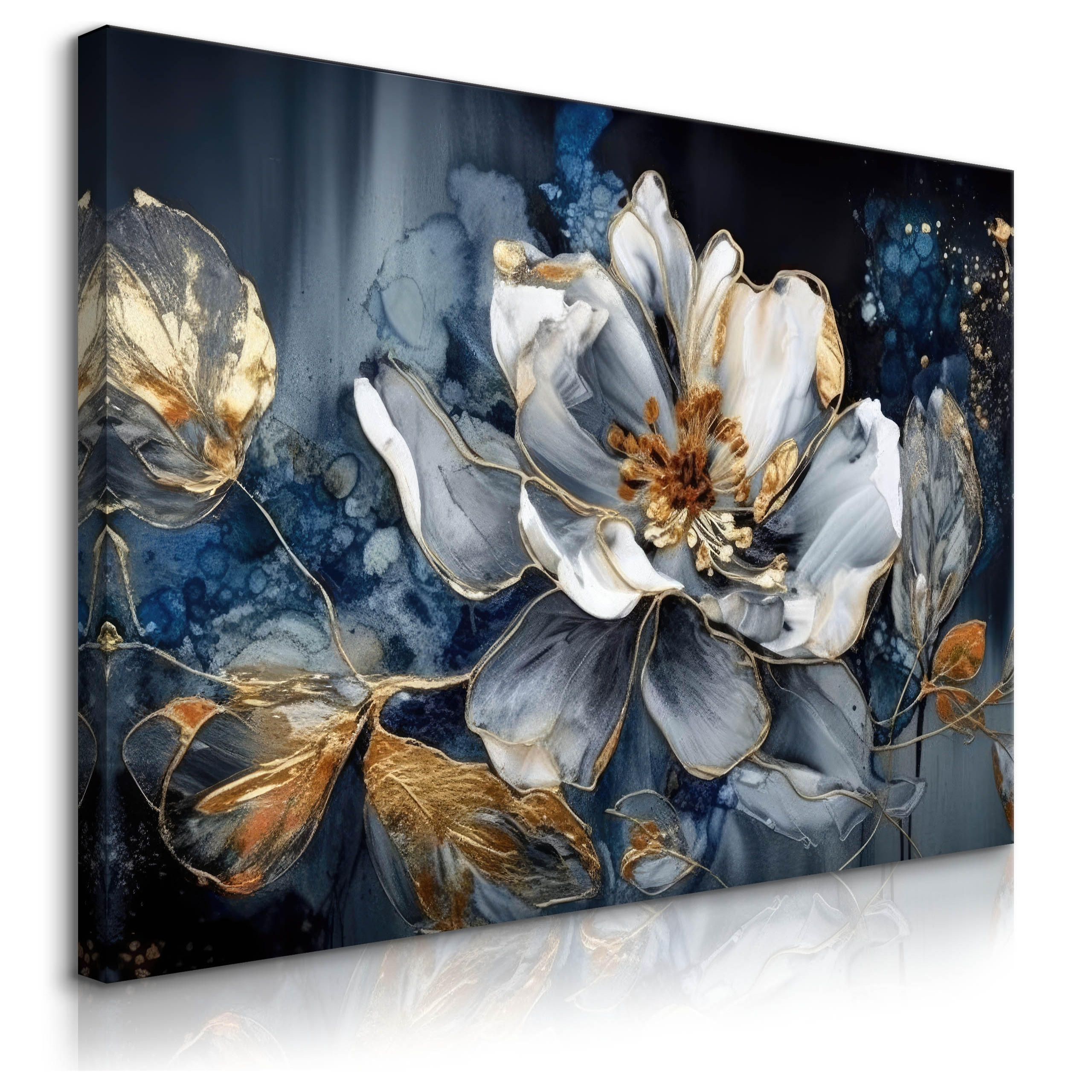 LEINWANDBILD Abstrakt BLUMEN Pflanzen 100x70cm - Blau/Schwarz, Textil (100/70cm) - Muralo