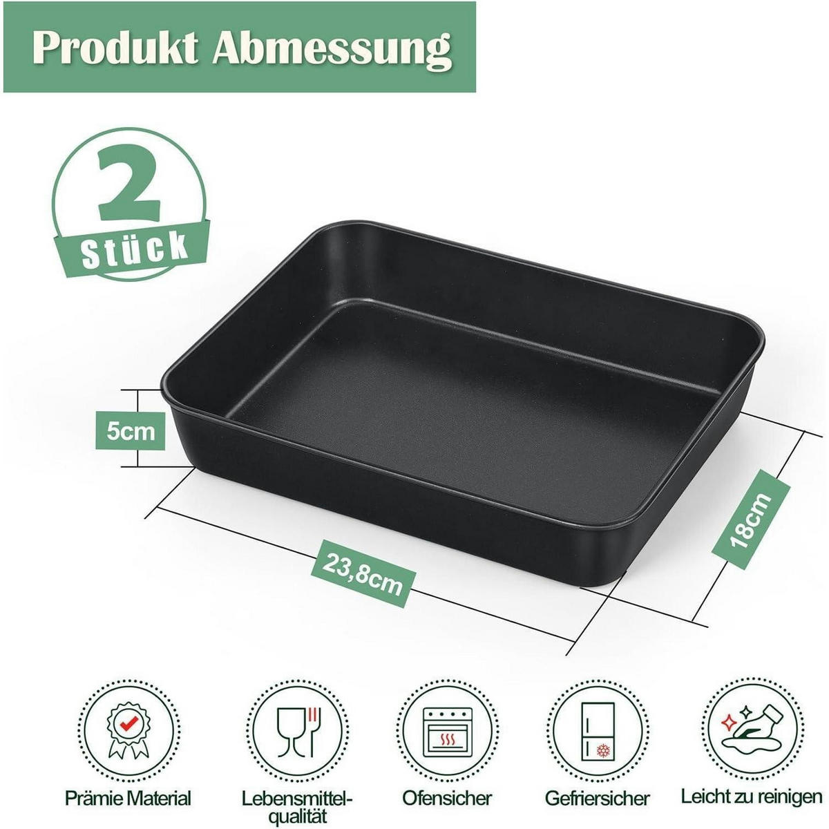 BACKBLECH 2er Set 23,8 x 18 x 5 cm Antihaft - Schwarz, Metall (18/5/23.8cm)