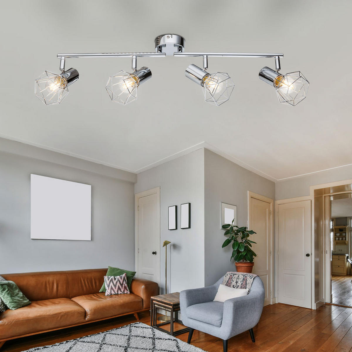 DECKENLEUCHTE Metall Silber XARA I - Silberfarben, Metall (60/9.3/15cm) - Globo Lighting