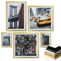 WANDBILDER 5er Set - 50x50 cm & 20x30 cm & 40x60 cm Goldrahmen - Brückenstadt-Inschriften aus der Vogelperspektive - Goldfarben, Kunststoff (40/60cm) - ArtPrintCave