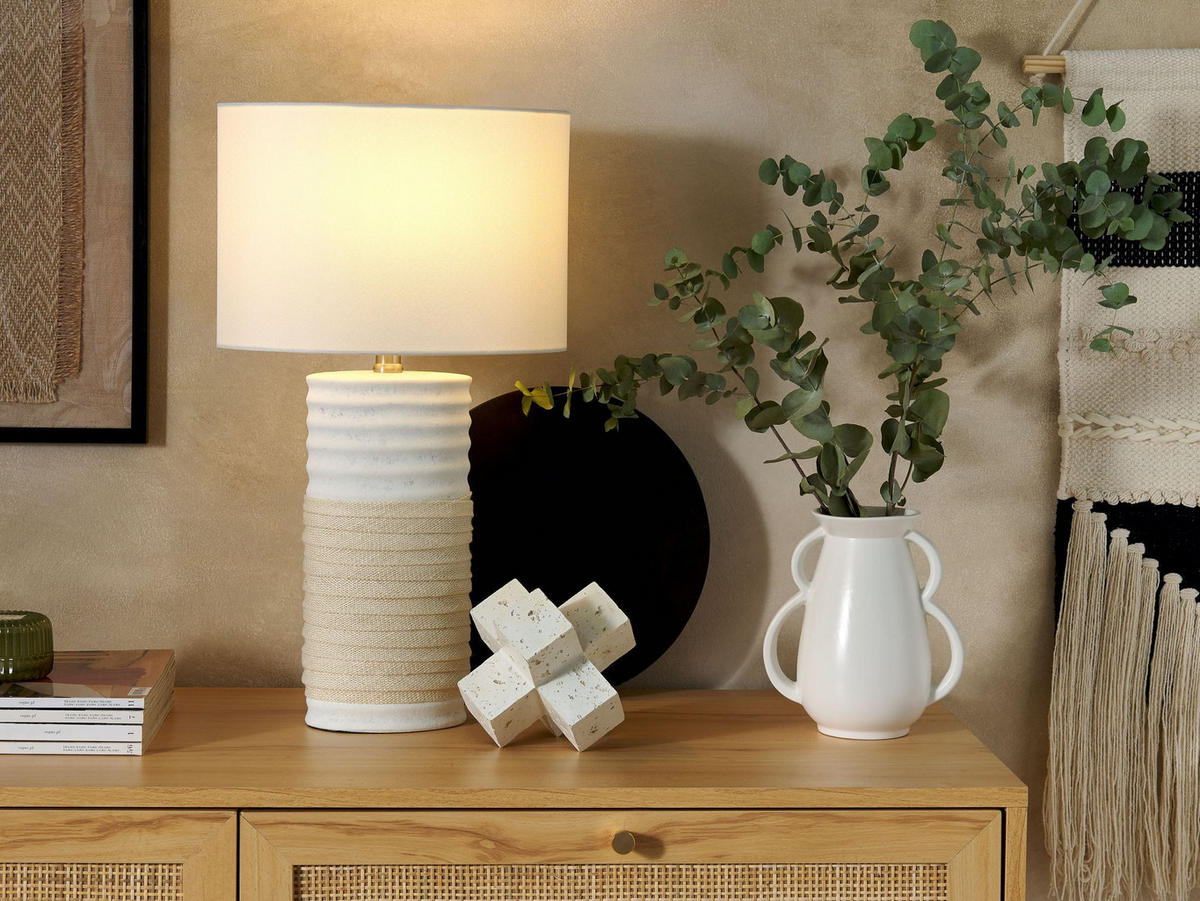 TISCHLAMPE Navia 30/30/50 cm - Weiß, Keramik (30/30/50cm) - Beliani