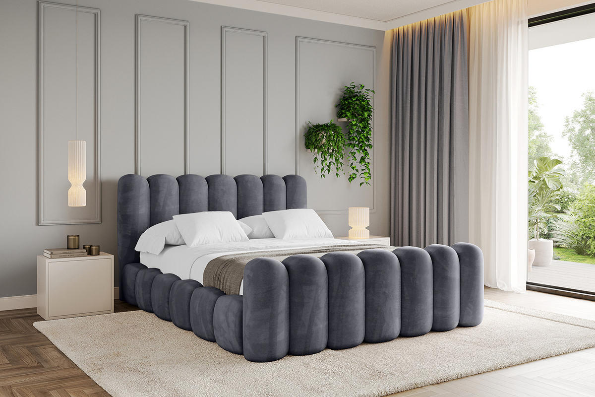 POLSTERBETT mit Bettkasten, Fußteil und Lattenrost, Boxbett ohne Matratze - SENA-Z 180x200 Dunkelgrau - Dunkelgrau, Holzwerkstoff/Textil (180/200cm) - ALTDECOR