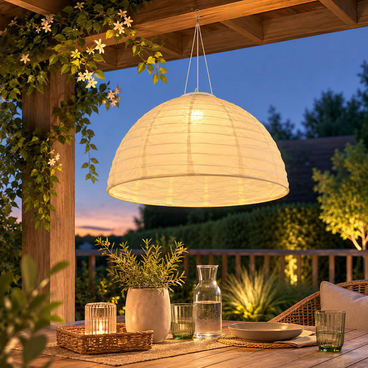 LED AUSSENLEUCHTE Solar Hängelampe Weiß Leinen - Weiß, Textil (40/40/30cm) - Globo Lighting