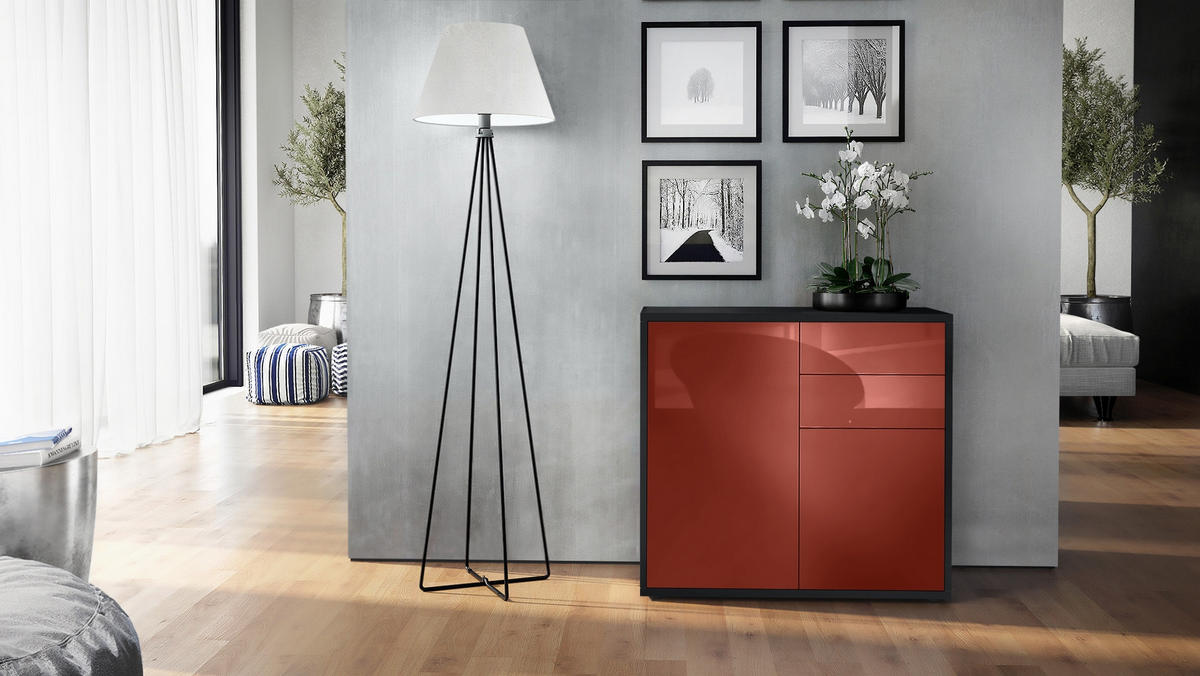 KOMMODE Ben Front in Bordeaux Hochglanz - Bordeaux, Holzwerkstoff (79/74/36cm) - Vladon