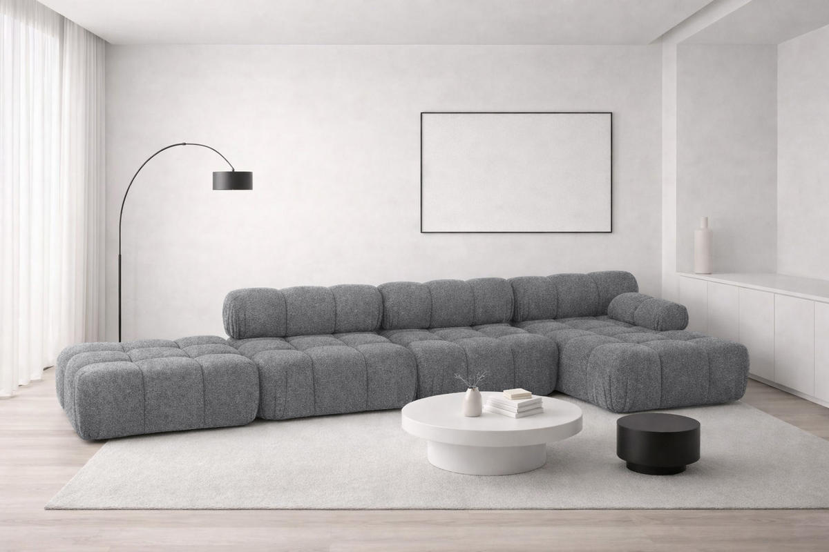 ECKSOFA L-Form XL, Stoff Bouclé Abriamo, Dunkelgrau, Rechts, Selia L XL - Dunkelgrau, Holz (380/160cm) - Kaiser Möbel