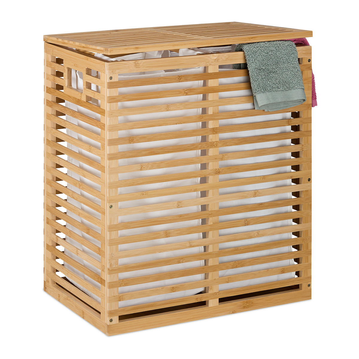 WÄSCHEKORB - Hellbraun, Holz/Textil (53/61/35cm) - Relaxdays