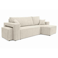 ECKSOFA Mit Schlaffunktion Und Pouf, Cordstoff Tilia, Ecru, Rechts, Best L Mit Pouf - Ecru, Holz (244/145cm) - Kaiser Möbel
